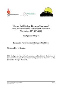 ISSUES IN NUTRITION FOR REFUGEE CHILDREN