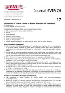 Journal EVTA.CH September / septembre[removed]Management of Tongue Tension in Singers: Strategies and Techniques