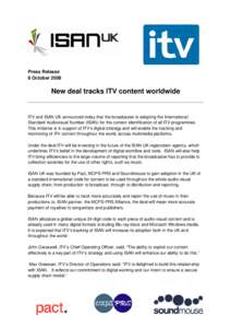 Press Release ITV ISAN Sept 08