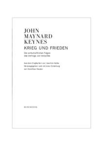 John Maynard Keynes krieg und frieden Die wirtschaftlichen Folgen
