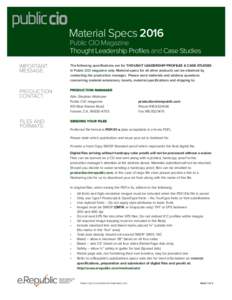®  Material Specs 2016 Public CIO Magazine Thought Leadership Profiles and Case Studies