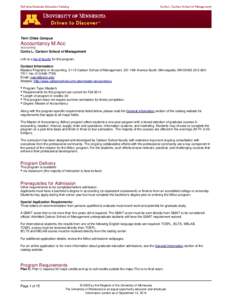 Fall 2014 Graduate Education Catalog  Curtis L. Carlson School of Management Twin Cities Campus