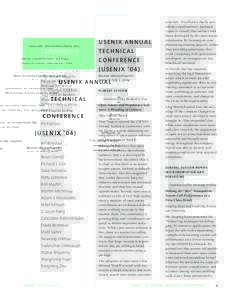 conference reports This issue’s reports focus on the USENIX Annual Technical Conference (USENIX