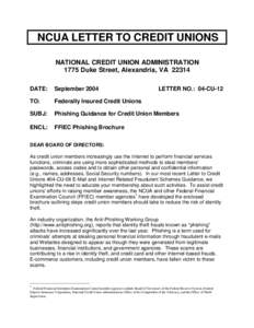Phishing Guidance for CU Members, FFIECPhishingStatementStufferLTCU, Letter # 04-CU-12