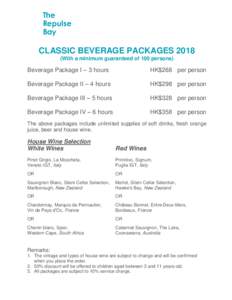 The Repulse Bay CLASSIC BEVERAGE PACKAGESWith a minimum guaranteed of 100 persons)