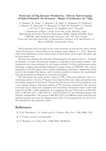 Structure of Mg Isotope Studied by β-Decay Spectroscopy of Spin-Polarized Na Isotopes - Shape Coexistence in 30 Mg A. Odahara1 , K. Tajiri1 , T. Shimoda1, , M. Suga1 , N. Hamatani1 , H. Nishibata1 , J. Takatsu1 , R. Yok