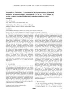 GEOPHYSICAL RESEARCH LETTERS, VOL. 32, L20803, doi:[removed]2005GL024214, 2005  Atmospheric Chemistry Experiment (ACE) measurements of elevated Southern Hemisphere upper tropospheric CO, C2H6, HCN, and C2H2 mixing ratios 