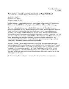 Fosters Daily DemocratNewmarket council approves easement on Neal Mill Road By TERRY DATE Democrat Staff Writer