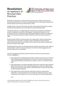 Resolution  on openness of Personal Data Practices Recalling  the  “Resolution  on  Improving  the  Communication  of  Data  Protection  and  