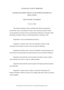 AUSTRALIAN CAPITAL TERRITORY  BUSINESS FRANCHISE (TOBACCO AND PETROLEUM PRODUCTS) REGULATIONS  EXPLANATORY STATEMENT