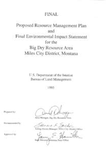 FINAL Proposed Resource Management Plan and Final Environmental Impact Statement for the Big Dry Resource Area