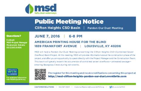 Public Meeting Notice Clifton Heights CSO Basin | Pardon Our Dust Meeting  Questions?