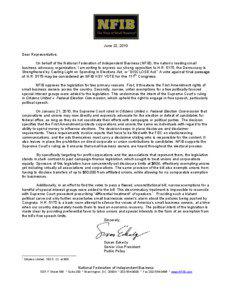 June 22, 2010 Dear Representative, On behalf of the National Federation of Independent Business (NFIB), the nation’s leading small