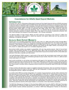 NAFA Coexistence Document  June 2014 Coexistence for Alfalfa Seed Export Markets