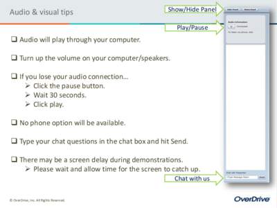 Audio & visual tips  Show/Hide Panel Play/Pause