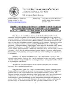 UNITED STATES ATTORNEY’S OFFICE Southern District of New York U.S. ATTORNEY PREET BHARARA FOR IMMEDIATE RELEASE Friday, October 31, 2014 http://www.justice.gov/usao/nys