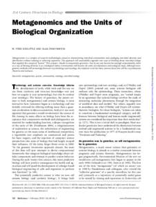 21st Century Directions in Biology  Metagenomics and the Units of Biological Organization W. Ford Doolittle and Olga Zhaxybayeva