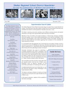 Shaker Regional School District Newsletter Serving the Communities of Belmont and Canterbury The Arts  Academics