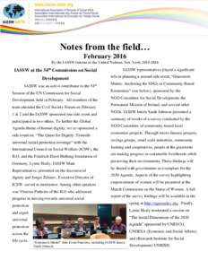 Notes from the field… February 2016 By the IASSW Interns at the United Nations, New York, IASSW at the 54th Commission on Social Development