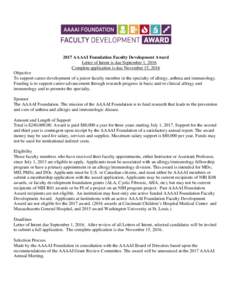 2017 AAAAI Foundation Faculty Developemt Award Application