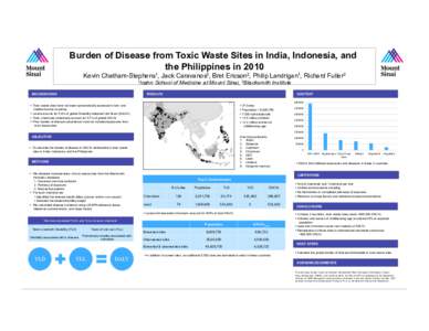 Burden of Disease from Toxic Waste Sites in India, Indonesia, and the Philippines in 2010 Kevin Chatham-Stephens1, Jack Caravanos2, Bret Ericson2, Philip Landrigan1, Richard Fuller2 1Icahn BACKGROUND