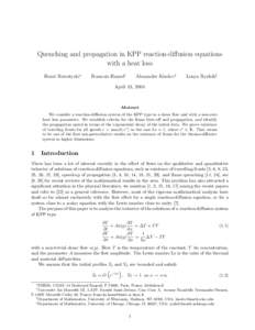 Quenching and propagation in KPP reaction-diffusion equations with a heat loss Henri Berestycki∗ Francois Hamel†