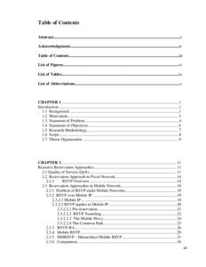 Table of Contents Abstract..............................................................................................................................i Acknowledgement...................................................