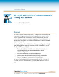 iTernity iCAS Solution: SEC 17a-4(f) and CFTC 1.31(b)-(c) Compliance Assessment