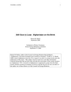 Still Ours to Lose:  Afghanistan on the Brink