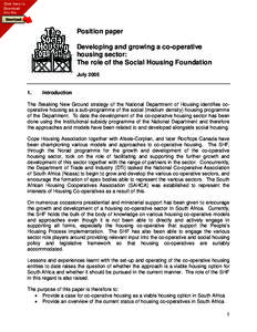 Position paper; Developing and growing a co-operative housing sector: The role of the Social Housing Foundation