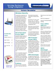 Horizon Newsletter  March 2007 Wireless Security Using wireless connections can