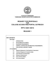 STATE OF TENNESSEE TENNESSEE HIGHER EDUCATION COMMISSION REQUEST FOR PROPOSALS FOR COLLEGE ACCESS WEB PORTAL OUTREACH