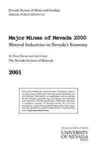 Nevada Bureau of Mines and Geology SPECIAL PUBLICATION P-12 Major Mines of Nevada 2000 Mineral Industries in Nevada’s Economy By Doug Driesner and Alan Coyner
