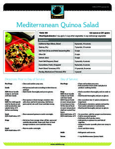 HACCP Process #2  Mediterranean Quinoa Salad Yield: 100 	  8.8 ounces or 251 grams