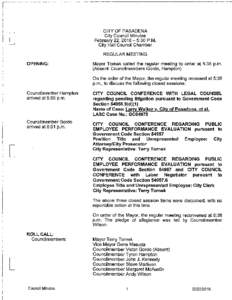 CITY OF PASADENA City Council Minutes February 22, 2016-5:30 P.M. City Hall Council Chamber  D