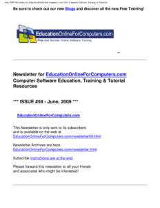 June 2009 Newsletter for EducationOnlineforComputers.com: Free Computer Software Training & Tutorials