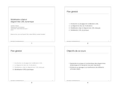 Plan général  Modélisation objet et diagrammes UML dynamique 1. Introduction au langage de modélisation UML 2. Le diagramme des cas d’utilisations