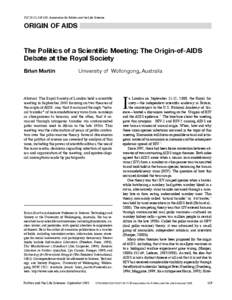The Politics of a Scientific Meeting  PLS 20 (2):, Association for Politics and the Life Sciences ORIGIN OF AIDS The Politics of a Scientific Meeting: The Origin-of-AIDS