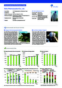 Environmental Performance Data  Taiho Pharmaceutical Co., Ltd. Head Office:  1-27 Kandanishiki-cho, Chiyoda-ku, Tokyo