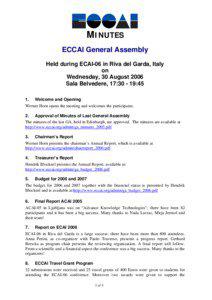 MINUTES ECCAI General Assembly Held during ECAI-06 in Riva del Garda, Italy