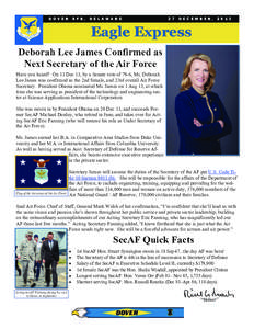 DOVER AFB, DELAWARE  27 DECEMBER, 2013 Eagle Express Deborah Lee James Confirmed as