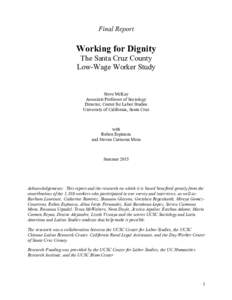 Final Report  Working for Dignity The Santa Cruz County Low-Wage Worker Study
