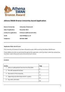 Athena SWAN Bronze University Award Application Name of University: University of Greenwich  Date of application: