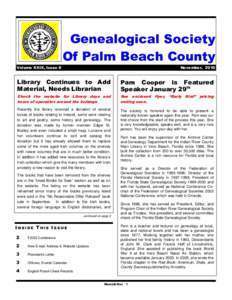 Genealogical Society Of Palm Beach County Volume XXIX, Issue 8 November, 2010