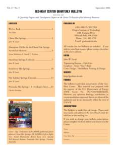 Geo-Heat Center Quarterly Bulletin Vol. 27, No. 3 Table of Contents