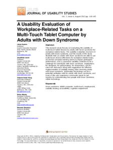 Vol. 7, Issue 4, August 2012 ppA Usability Evaluation of Workplace-Related Tasks on a Multi-Touch Tablet Computer by Adults with Down Syndrome