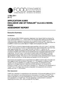 13 May[removed]APPLICATION A1005 EXCLUSIVE USE OF TONALIN® CLA AS A NOVEL FOOD