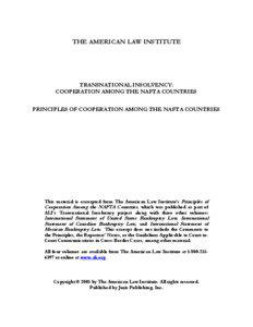 THE AMERICAN LAW INSTITUTE  TRANSNATIONAL INSOLVENCY: