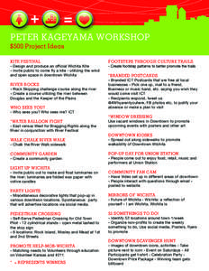 PETER KAGEYAMA WORKSHOP $500 Project Ideas KITE FESTIVAL - Design and produce an official Wichita Kite - Invite public to come fly a kite - utilizing the wind