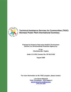 Technical Assistance Services for Communities (TASC) Biomass Power Plant Informational Summary